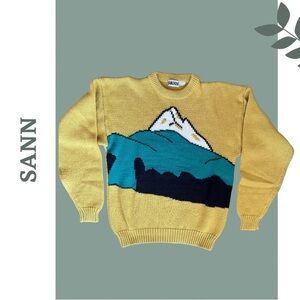Vintage Ski Sweater Mountain
Landscape Wool Blend Yellow Green
Black Size Large